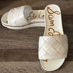 SAM EDELMAN ADALEY WHIT WOVEN LEATHER SLUDES SIZE 6.5